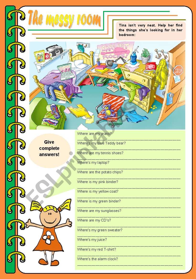 The messy room  there be, prepositions, to be [4 tasks] KEYS INCLUDED ((3 pages)) ***editable